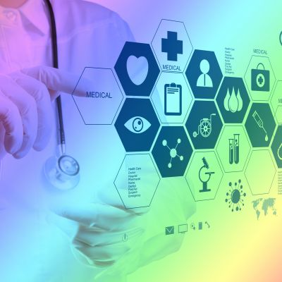 Medicine doctor hand working with modern computer interface